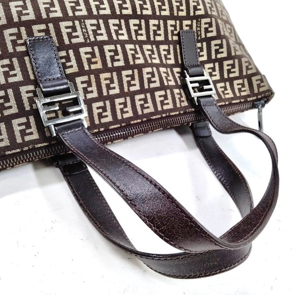 FENDI Zucchino Tote Bag Canvas Leather Brown - Picture 3 of 8